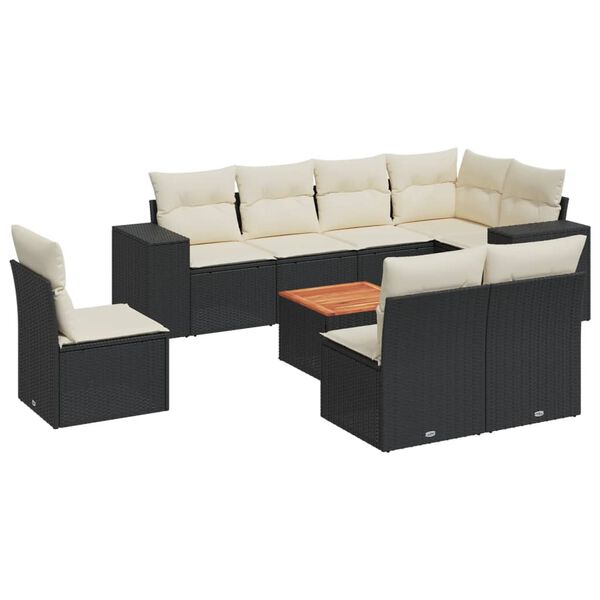 vidaXL Salon de jardin 9 pcs avec coussins noir r&eacute;sine tress&eacute;e