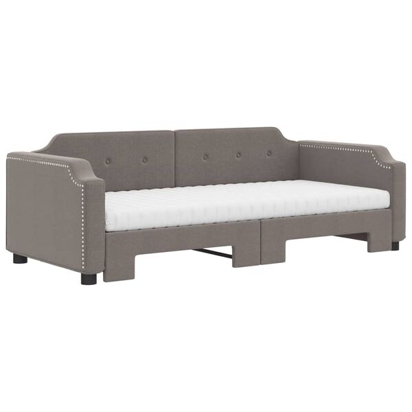 vidaXL Lit de jour avec gigogne et matelas taupe 90x200 cm tissu