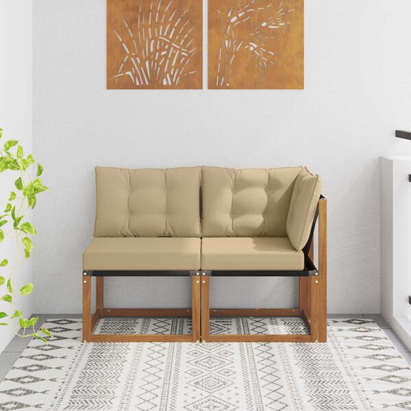 vidaXL Canap&eacute; d&rsquo;ext&eacute;rieur milieu et coin avec coussin 2 Pi&egrave;ce Naturel