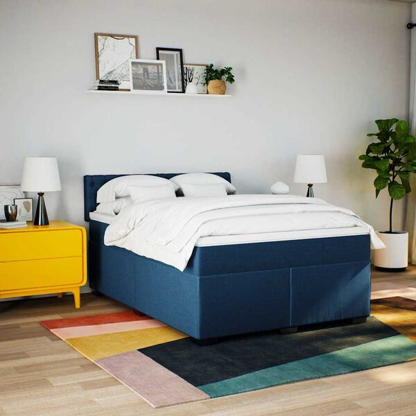 vidaXL Sommier &agrave; lattes de lit avec matelas Bleu 140x190 cm Tissu
