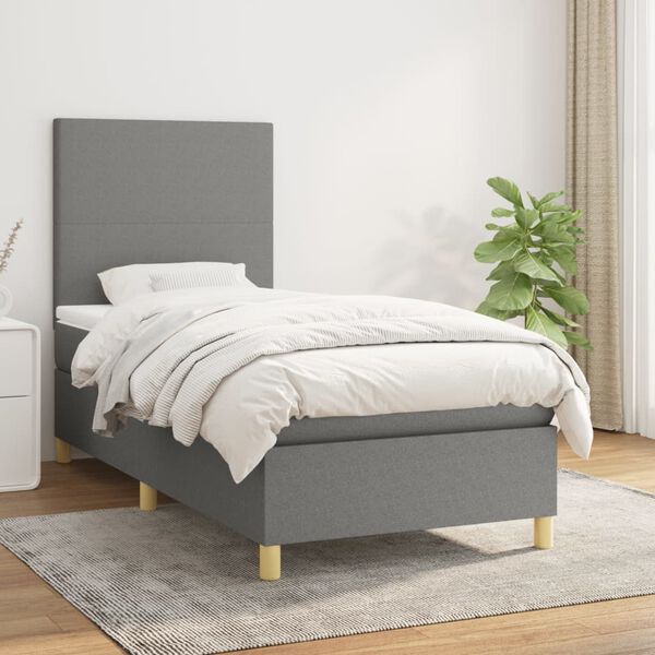 vidaXL Sommier &agrave; lattes de lit avec matelas Gris fonc&eacute; 90x200 cm Tissu