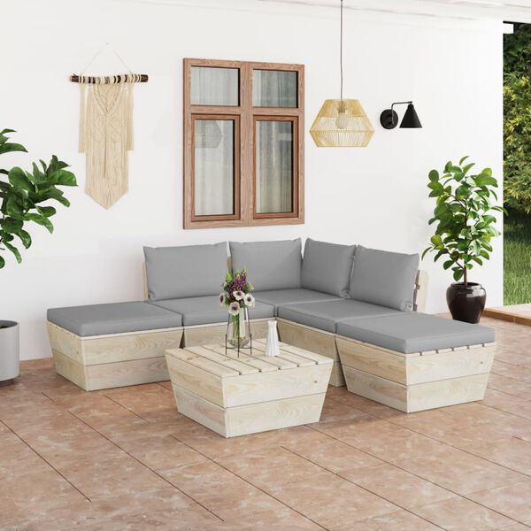 vidaXL Salon de jardin palette 6 pcs avec coussins bois d'&eacute;pic&eacute;a