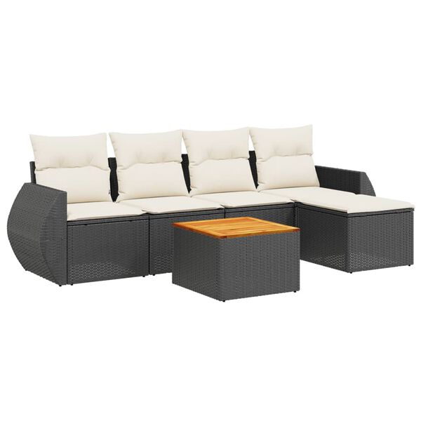vidaXL Salon de jardin 6 pcs avec coussins noir r&eacute;sine tress&eacute;e