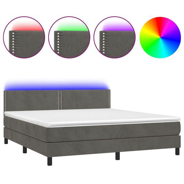 vidaXL Sommier &agrave; lattes de lit avec matelas LED Gris fonc&eacute; 160x200 cm