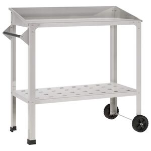 vidaXL Table de rempotage avec roues 96 x 50 x 89 cm Acier inoxydable