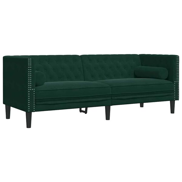 vidaXL Ensemble de canap&eacute; Chesterfield et traversins 3 pcs vert fonc&eacute;