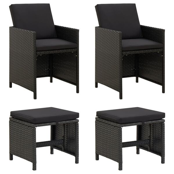 vidaXL Jeu de chaise et tabouret de jardin 4 pcs R&eacute;sine tress&eacute;e Noir