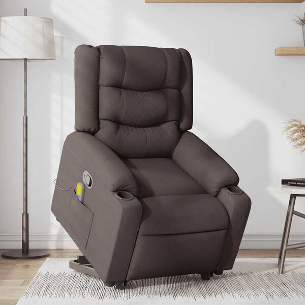vidaXL Fauteuil inclinable de massage Marron fonc&eacute; Tissu