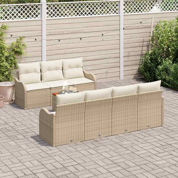 vidaXL Ensemble de canap&eacute; de jardin avec coussin 8 pcs Beige polyrotin