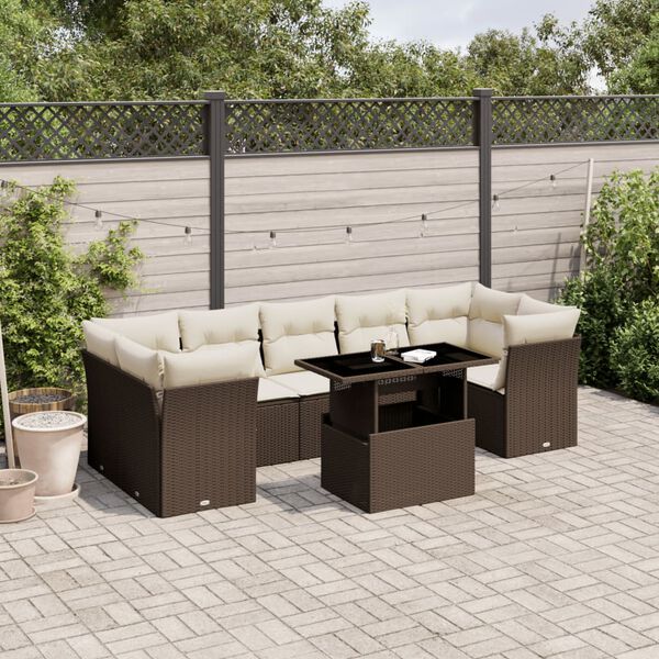 vidaXL Salon de jardin 8 pcs avec coussins marron r&eacute;sine tress&eacute;e
