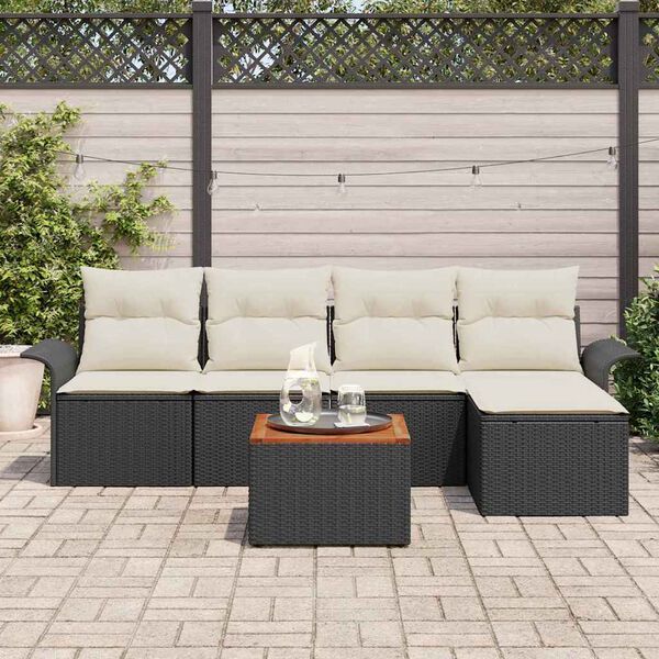 vidaXL Ensemble de canap&eacute; de jardin 6 pcs Noir et Cr&egrave;me polyrotin