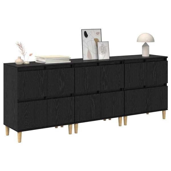 vidaXL Buffets 3 pcs Ch&ecirc;ne noir 60 x 35 x 70 cm Bois d'ing&eacute;nierie