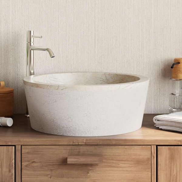 vidaXL Lavabo Cr&egrave;me &Oslash;40x15 cm Marbre