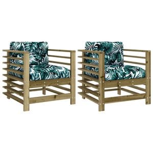 vidaXL Chaises de jardin avec coussins lot de 2 bois de pin impr&eacute;gn&eacute;