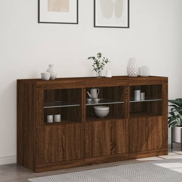 vidaXL Buffet avec lumi&egrave;res LED ch&ecirc;ne marron 123x37x67 cm