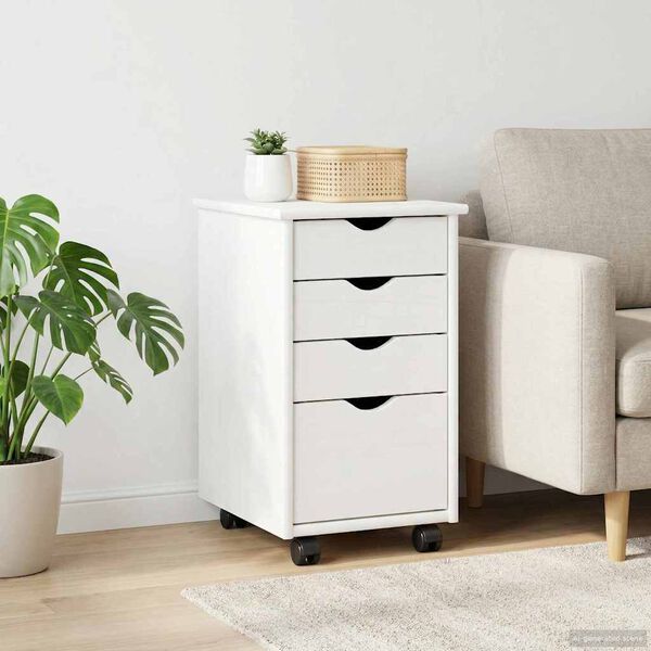 vidaXL Cabinet roulant Blanc 34 x 39 x 56 cm Bois de Pin Massif