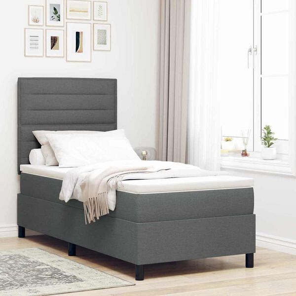 vidaXL Lit &agrave; ressorts avec matelas Gris fonc&eacute; 100 x 200 cm tissu