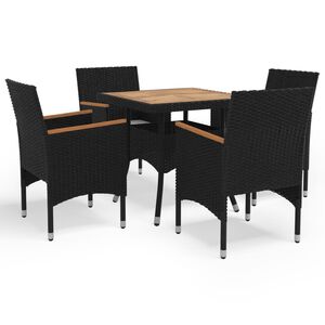 vidaXL Ensemble &agrave; Manger de jardin 5pcs poly rotin et bois solide noir