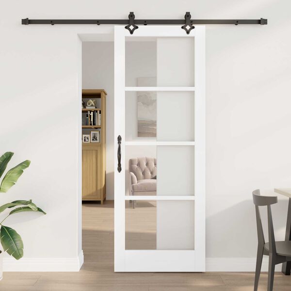 vidaXL Porte coulissante Blanc 78 x 211 cm Bois de pin massif et verre