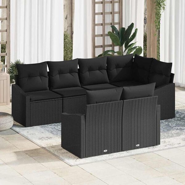 vidaXL Ensemble de canap&eacute; de jardin avec coussin 7 pcs Noir polyrotin