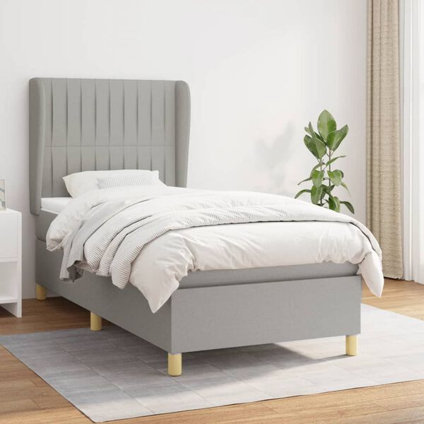 vidaXL Sommier &agrave; lattes de lit avec matelas Gris clair 90x200 cm Tissu