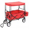 vidaXL Chariot &agrave; main pliable avec toit Acier Rouge
