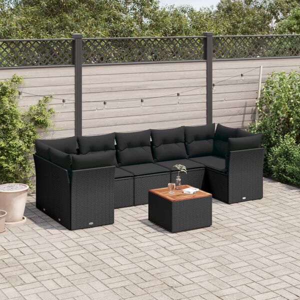 vidaXL Salon de jardin 8 pcs avec coussins noir r&eacute;sine tress&eacute;e
