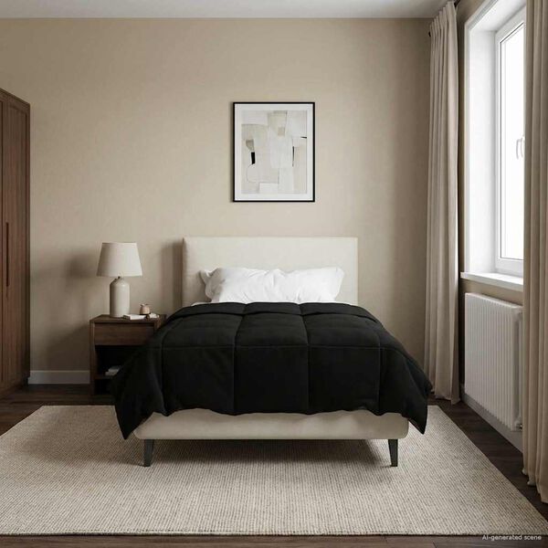 vidaXL Duvet d'hiver Matelass&eacute; Noir 135 x 220 cm Microfibre