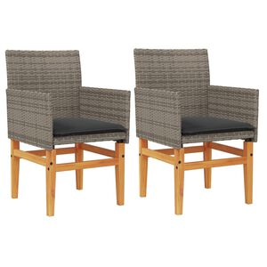 vidaXL Chaises de jardin coussins lot de 2 gris r&eacute;sine tress&eacute;e et bois