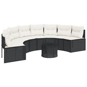 vidaXL Canap&eacute; de jardin table coussins demi-rond noir r&eacute;sine tress&eacute;e