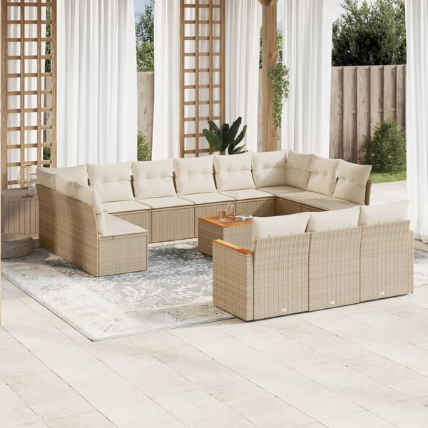 vidaXL Salon de jardin avec coussins 14 pcs beige r&eacute;sine tress&eacute;e