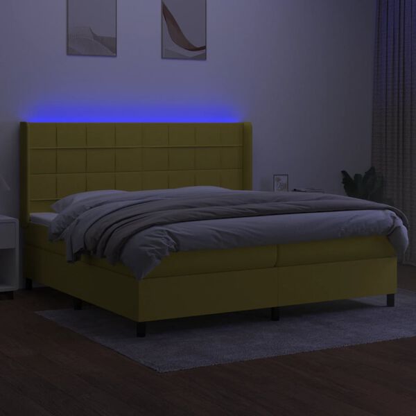 vidaXL Sommier &agrave; lattes de lit et matelas et LED Vert 200x200 cm Tissu