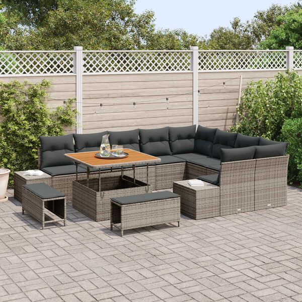 vidaXL Ensemble de canap&eacute; de jardin 12 pcs Gris Poly rotin
