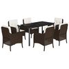 vidaXL Ensemble &agrave; manger de jardin et coussins 7 pcs marron rotin