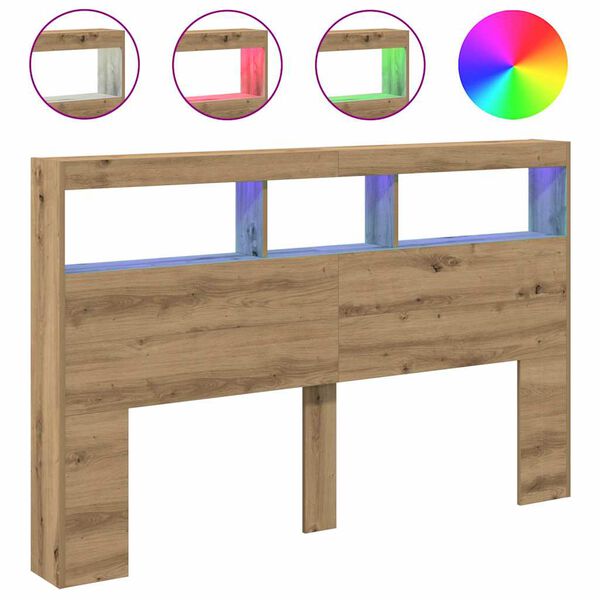 vidaXL Armoire t&ecirc;te de lit avec LED ch&ecirc;ne artisanal 160x17x102 cm