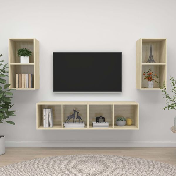 vidaXL Meubles TV muraux 4 pcs Ch&ecirc;ne sonoma Bois d'ing&eacute;nierie