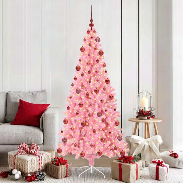 vidaXL Sapin de No&euml;l avec 300 LED avec support Rose 180 cm PVC