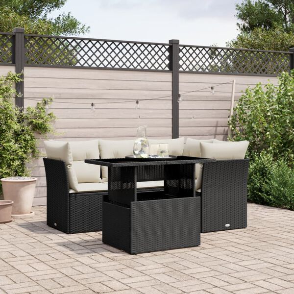 vidaXL Salon de jardin 5 pcs avec coussins noir r&eacute;sine tress&eacute;e