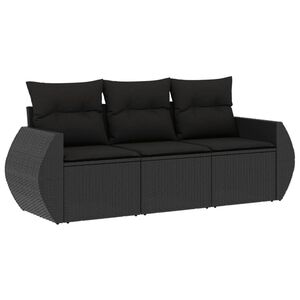 vidaXL Salon de jardin 3 pcs avec coussins noir r&eacute;sine tress&eacute;e