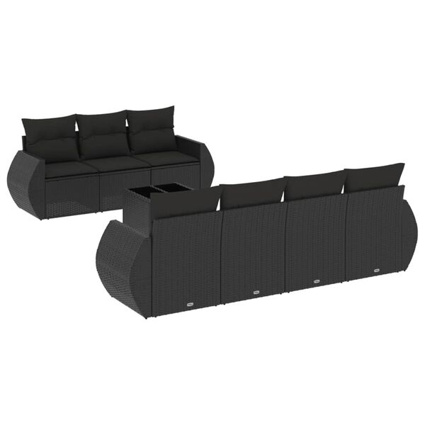 vidaXL Salon de jardin 8 pcs avec coussins noir résine tressée