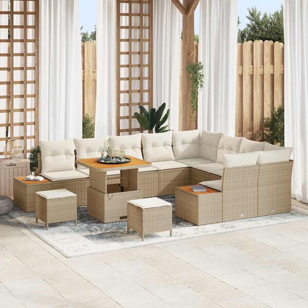 vidaXL Ensemble de canap&eacute; de jardin 12 pcs Beige polyrotin