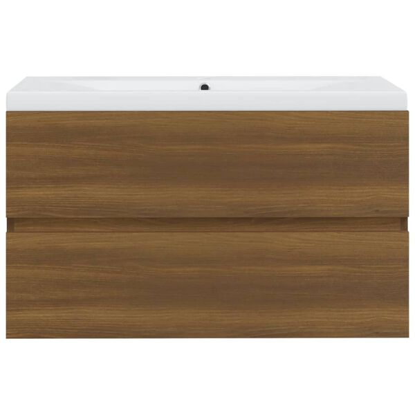 vidaXL Meuble lavabo avec bassin int&eacute;gr&eacute; Ch&ecirc;ne brun Bois d'ing&eacute;nierie