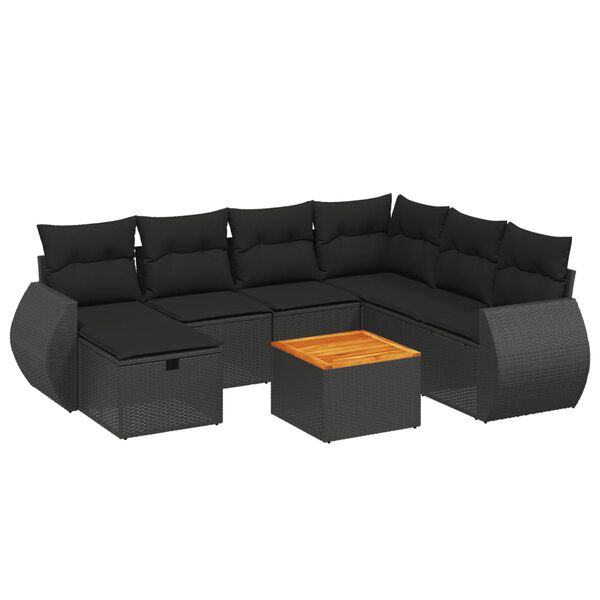 vidaXL Salon de jardin 8 pcs avec coussins noir r&eacute;sine tress&eacute;e