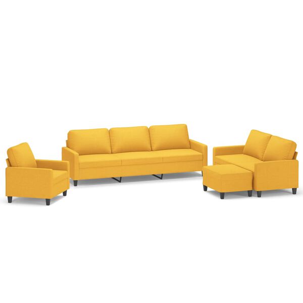 vidaXL Ensemble de canap&eacute;s 4 pcs avec coussins Jaune clair Tissu