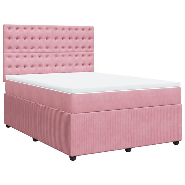 vidaXL Sommier &agrave; lattes de lit avec matelas Rose 140x200 cm Velours