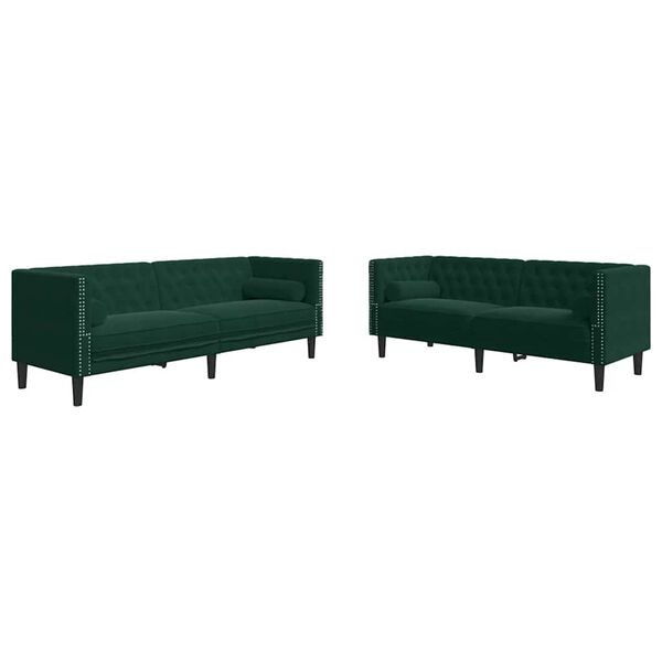 vidaXL Ensemble de canapé Chesterfield et traversins 2 pcs vert foncé