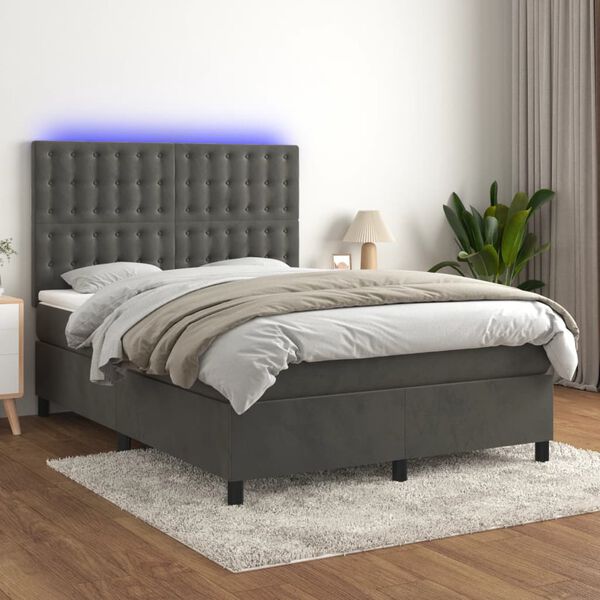 vidaXL Sommier &agrave; lattes de lit matelas et LED Gris fonc&eacute; 140x200 cm
