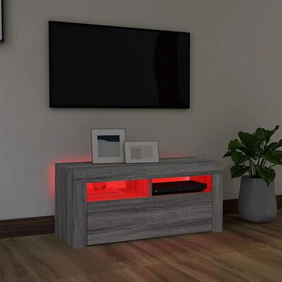 vidaXL Meuble TV avec lumières LED Sonoma gris 90x35x40 cm