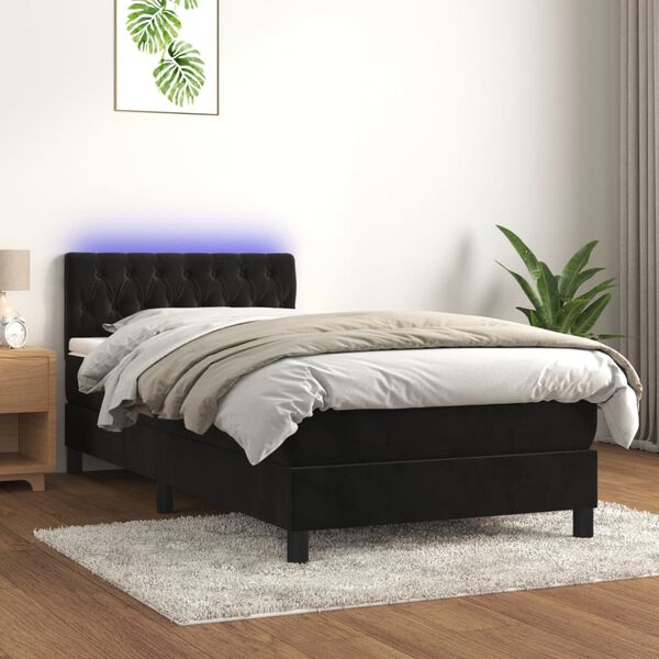 vidaXL Sommier &agrave; lattes de lit avec matelas et LED Noir 90x190 cm