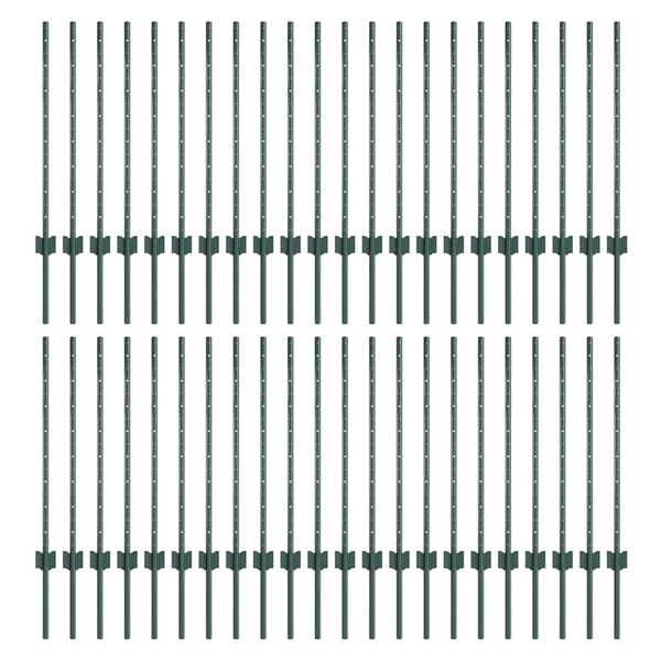 vidaXL Poteaux de clôture 44 pcs Vert 120 cm Acier